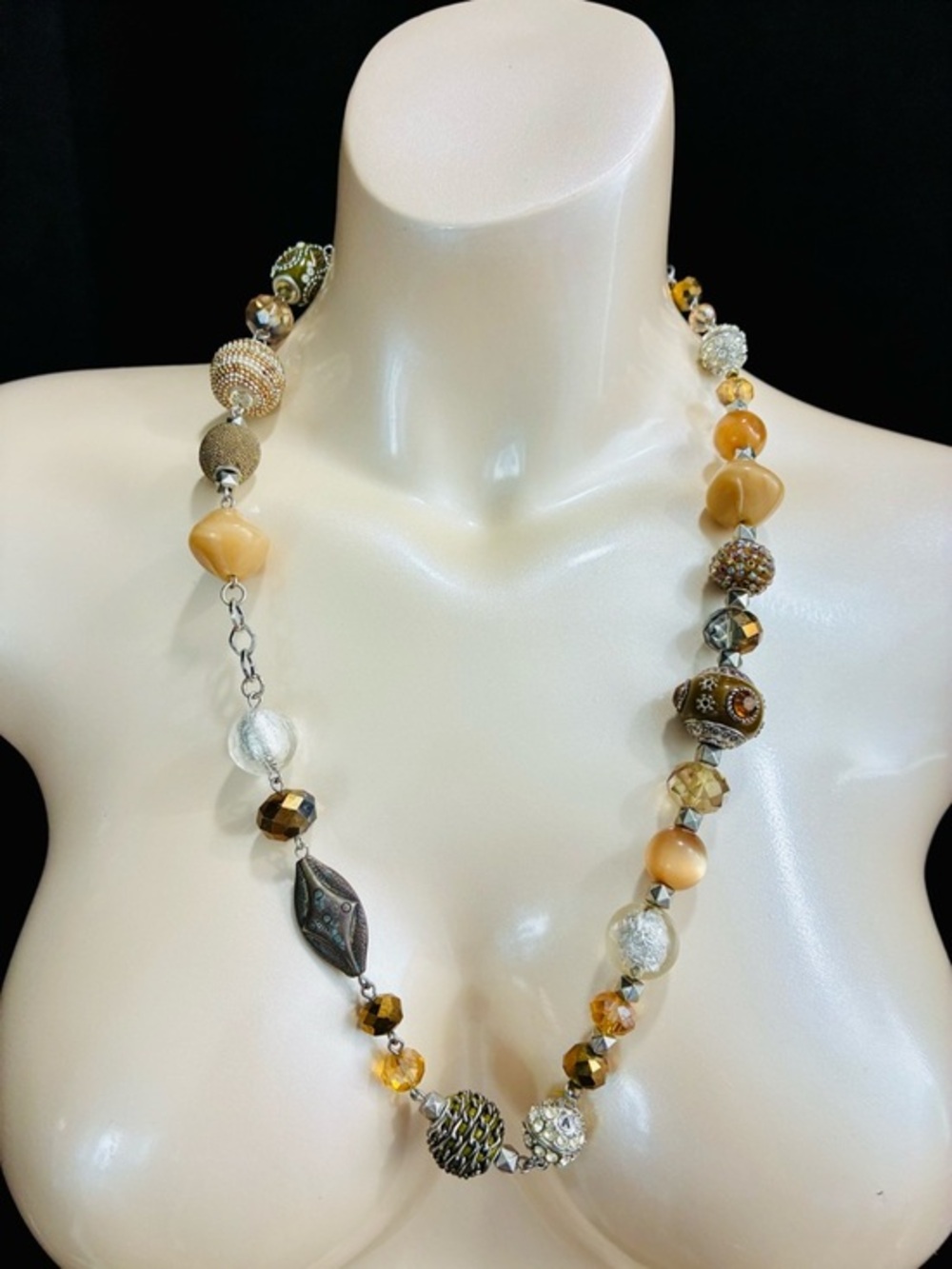 Textured Multi-Bead Yellow & Gold Statement Necklace - Women’s Festival Jewelry